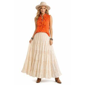 V Cristina Womens Burnt Orange Sleeveless Top Ruffle Neckline XL Boho Western